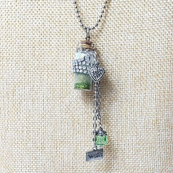 ARTISAN Wish Glass Bottle Glitter Upcycled Necklace - Picture 1 of 9